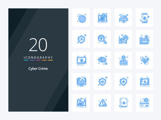 Fototapeta na wymiar 20 Cyber Crime Blue Color icon for presentation