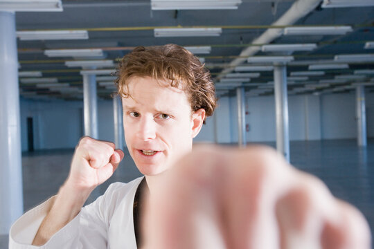 Young man practicing karate