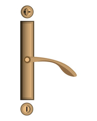 Doors handles in realistic style. Modern steel metal handles anf keyhole for furniture. Colorful illustration.