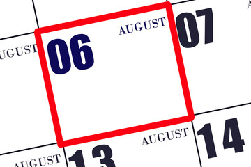 Daily calendar for 7 August. Summer month, day of the year concept.