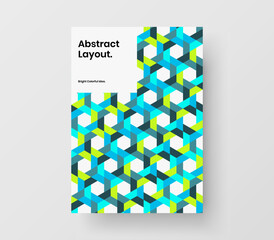 Clean corporate brochure design vector illustration. Isolated mosaic hexagons booklet concept.