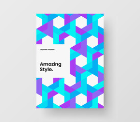 Fresh mosaic hexagons cover illustration. Minimalistic placard A4 design vector layout.