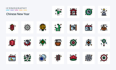 25 Chinese New Year Line Filled Style icon pack