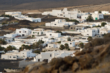Typical white houses of the town of Tías in Lanzarote