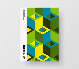 Bright mosaic hexagons annual report layout. Modern presentation A4 vector design template.