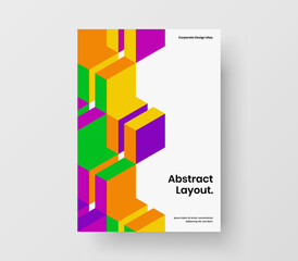 Premium postcard A4 vector design template. Multicolored mosaic pattern corporate brochure layout.