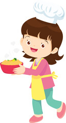 Cooking children girl Little kid making delicious food professional chef