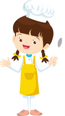 Cooking children girl Little kid making delicious food professional chef