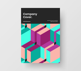 Fresh booklet A4 vector design template. Multicolored geometric shapes company identity concept.