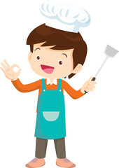 Cooking children boy Little kids making delicious food professional chef