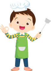 Cooking children boy Little kids making delicious food professional chef