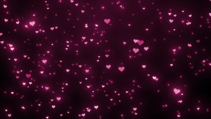 Abstract Romantic Pink Heart Animation Background. Glowing Heart Flying  Romantic Heart Background. Heart Shape Floating Bg, Anniversary And Valentine Day Background,