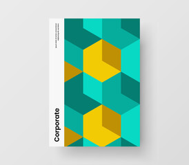 Minimalistic mosaic hexagons banner layout. Bright company identity A4 design vector template.