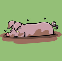 pig enjoys being submerged in deep mud