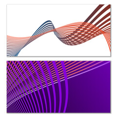 Wavy lines or ribbons. Set. Multicolored striped gradient. Creative unusual background with abstract gradient wave lines for creating trendy banner, poster. Vector eps