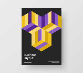 Simple corporate brochure vector design template. Multicolored geometric hexagons placard layout.