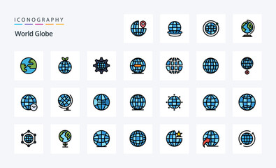 25 Globe Line Filled Style icon pack