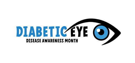 Diabetic eye, disease awareness month. Doctor stethoscope. World diabetes day. Human hands and lifted up index. Finger and drops of blood. November 14. Blue circle, ring ribbon. Cartoon hand, blood dr