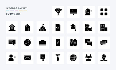 25 Cv Resume Solid Glyph icon pack