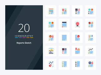 20 Reports Sketch Flat Color icon for presentation