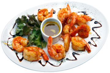 Haute cuisine, large shrimp with sauce