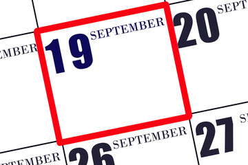 Daily calendar for 19 September. Autumn month, day of the year concept.