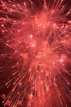 View of fireworks glittering in the sky.