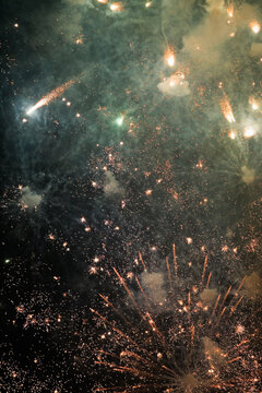 View of fireworks glittering in the sky.