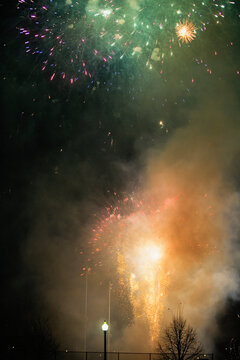 View of fireworks glittering in the sky.