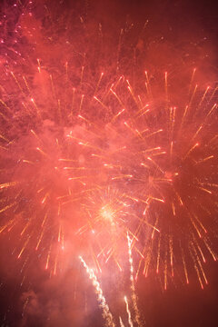View of fireworks glittering in the sky.