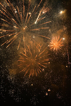 View of fireworks glittering in the sky.