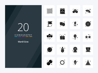 20 Mardi Gras Solid Glyph icon for presentation