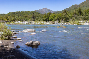 Landscape at Nuble River at San Fabian de Alico in Maule, Chile 