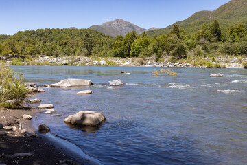 Landscape at Nuble River at San Fabian de Alico in Maule, Chile 