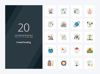 20 Crowdfunding Flat Color icon for presentation