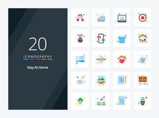 20 Stay At Home Flat Color icon for presentation