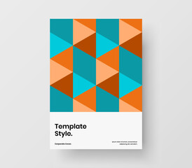 Amazing corporate brochure A4 design vector layout. Unique mosaic hexagons journal cover concept.