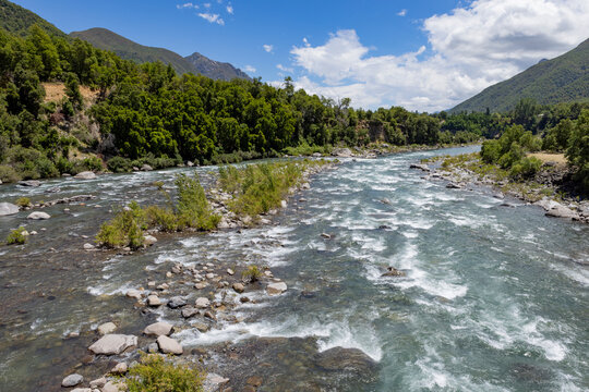 Landscape at Nuble River at San Fabian de Alico in Maule, Chile 