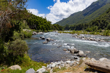 Landscape at Nuble River at San Fabian de Alico in Maule, Chile 