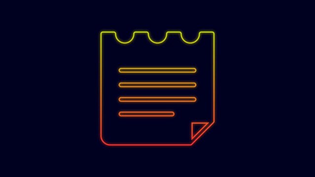Glowing neon line Notebook icon isolated on blue background. Spiral notepad icon. School notebook. Writing pad. Diary for school. 4K Video motion graphic animation