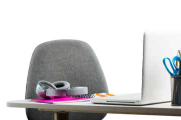 Stylish modern workplace with a computer on table and chair