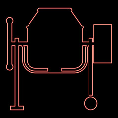 Neon concrete mixer cement machine icon black color vector illustration flat style image red color vector illustration image flat style