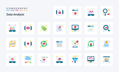 25 Data Analysis Flat color icon pack