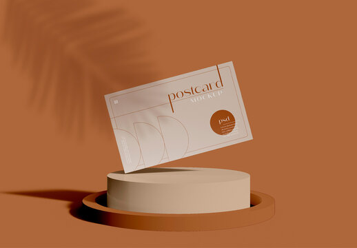Floating Business Card on Stage Podium Mockup
