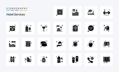 25 Hotel Services Solid Glyph icon pack