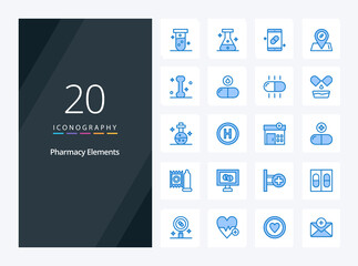 Fototapeta na wymiar 20 Pharmacy Elements Blue Color icon for presentation