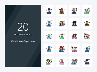 20 Corona Virus Super Hero line Filled icon for presentation