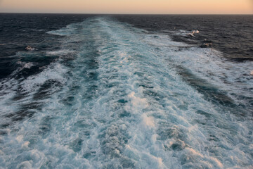Boat wake on the ocean