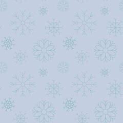 Blue snowflakes seamless pattern. Christmas winter design. Vector illustration.