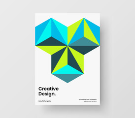 Fototapeta premium Vivid geometric hexagons company cover template. Abstract annual report A4 vector design layout.
